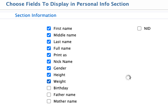 chosen field displays in the linked section